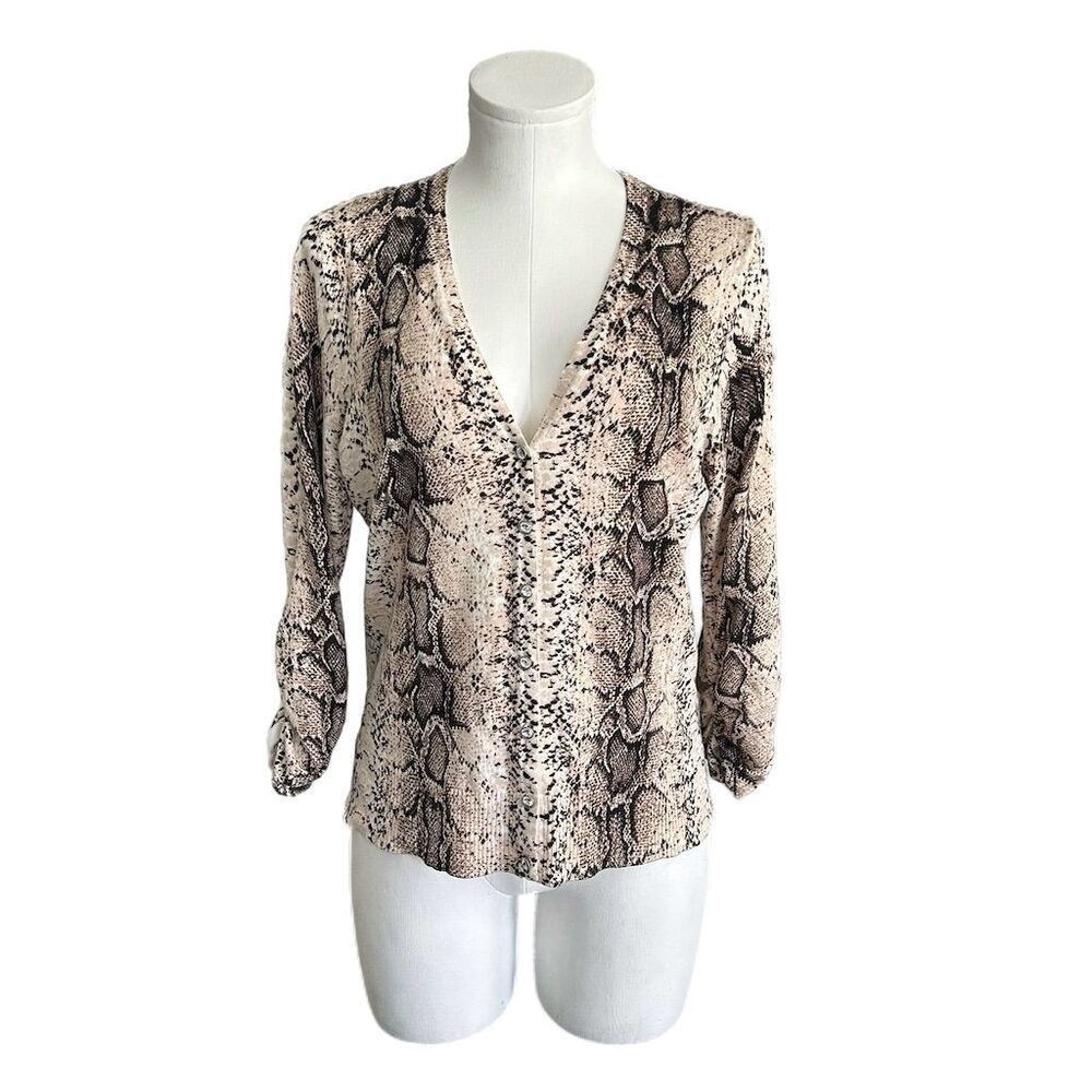 INC Women's XL Snakeskin-Print V-Neck Blouse Multicolor Casual